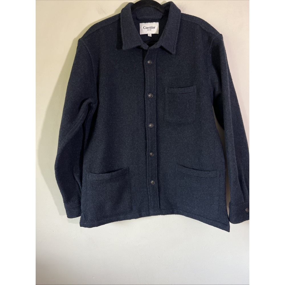 Corridor NYC Chore Coat Mens XL Solid Navy Wool Overshirt Jacket